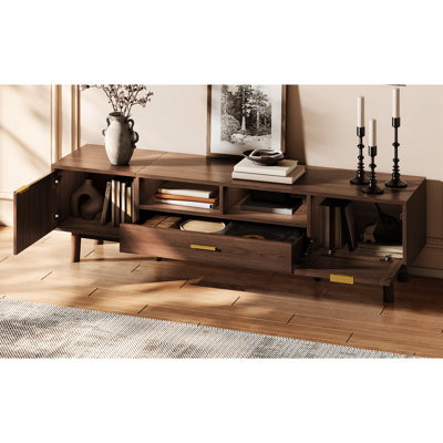 Tv Cabinet For 70 - Inch Tvs, Smooth Waterproof Finish, Spacious Drawers, Drop Down Door Cabinet, Detailing, Pine Wood Composition Fashionable Stand 75 Soft Closing Cabinets, Storage, Elegant Solid