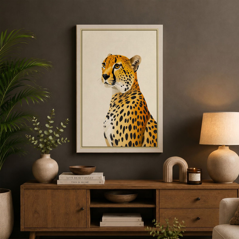 Cheetah in Profile Boho 1 Piece Wrapped Canvas Wall Art, 36x24 - 91.4 x 61.0 cm, Ochre Border
