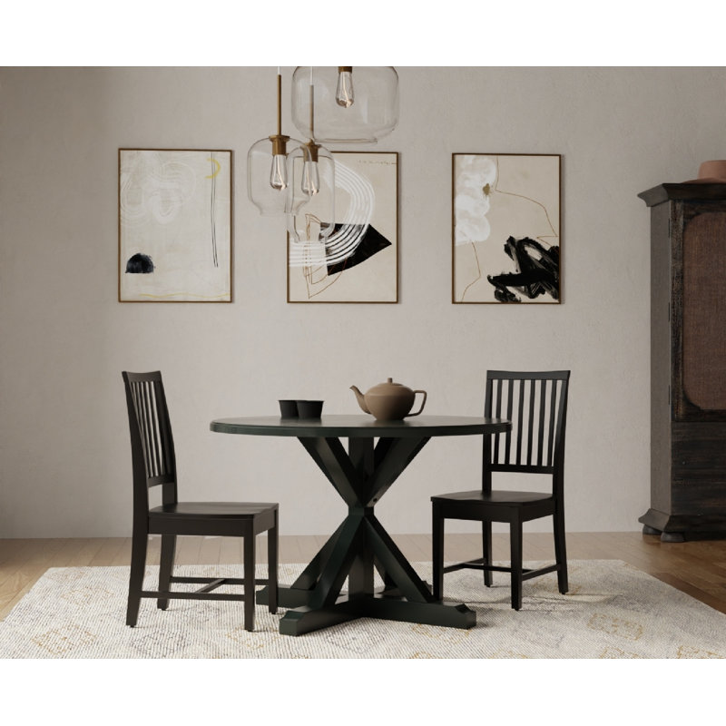 Rustic Black 48-Inch Round Dining Table with Sturdy X-Base Pedestal, Antique Black