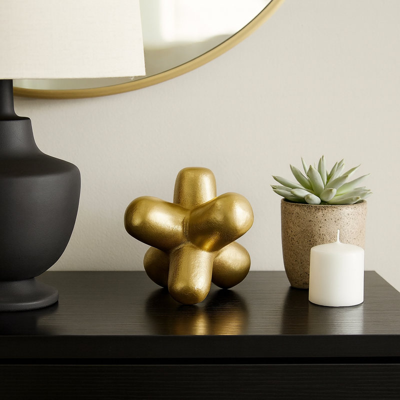 Decorative Metal Orb Object for Home Decor Display - Geometric Sculpture Accent for Office, Tabletop, or Living Room Decoration - Gold