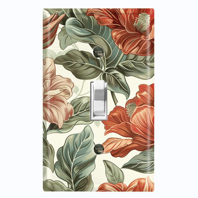 Couvercle de plaque d'interrupteur en métal; Bascule de taille standard US 1 - Fleurs tropicales rétro
