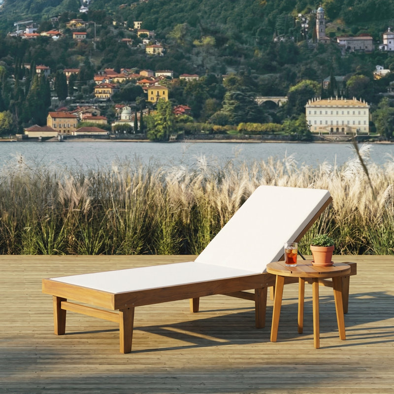 Chaise longue inclinable en acacia Gunnarr, Blanc / sarcelle