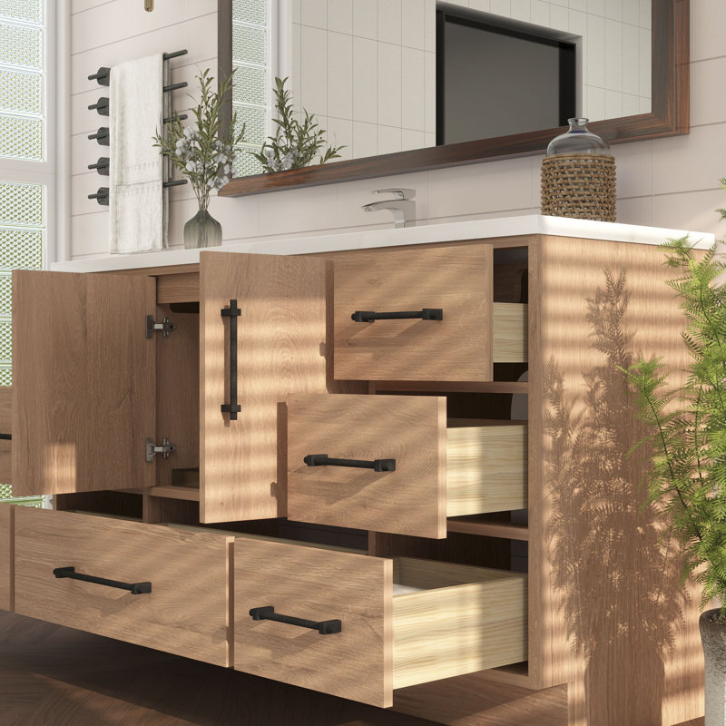 Victoria 59 " W Freestanding Standard 1 Single Vanity Bathroom Vanity With Acrylic Top, Red Oak