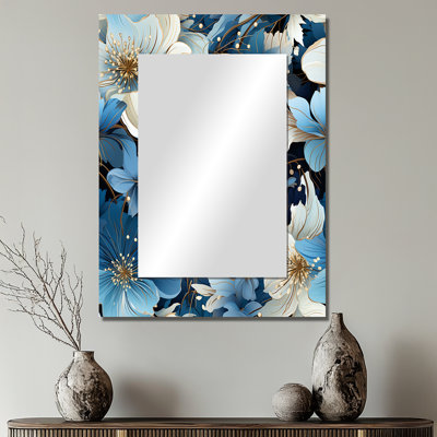 Motif de rêve floral bleu et blanc Ardle - grand miroir mural floral, miroir décoratif floral, impression d'art en métal