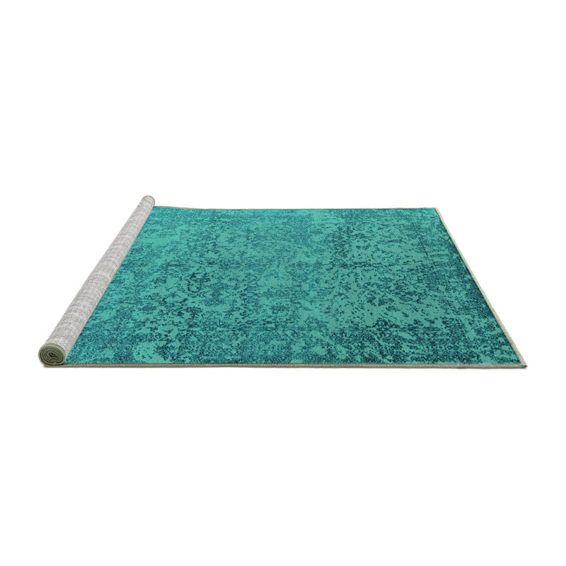 Tapis oriental en chenille tissé à la machine Mikhaila en bleu sarcelle / bleu, Carré 4 pi