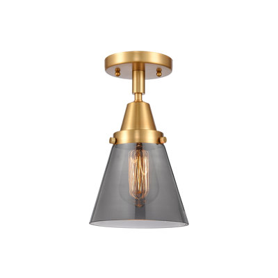 Plafonnier encastré 1 lumière 6 po Caden Cone - ampoule incandescente - finition or satiné - abat-jour fumée
