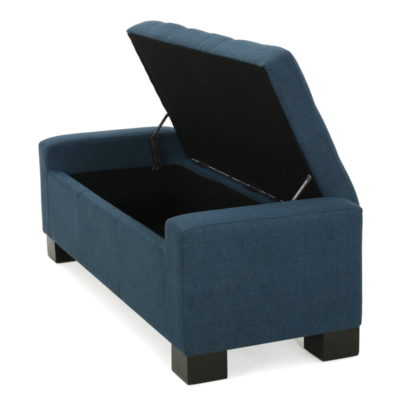 Modern Bench With Large Storage Compartment - Navy Comfortable Blue Waffle Stitching And Area, Navy Blue