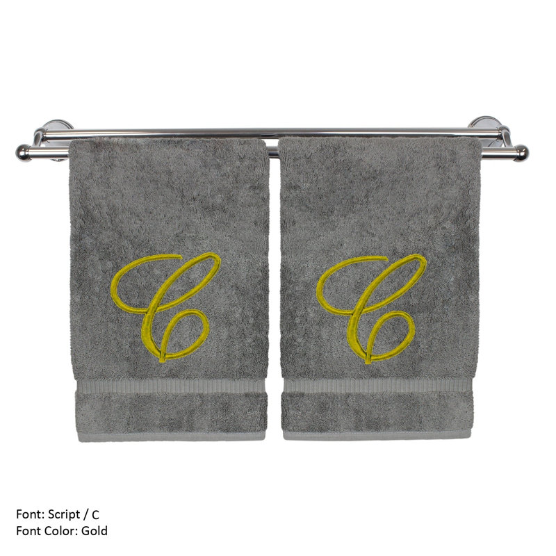 Ensemble de serviettes 2 pièces 100% coton monogramme, Gris/doré, C