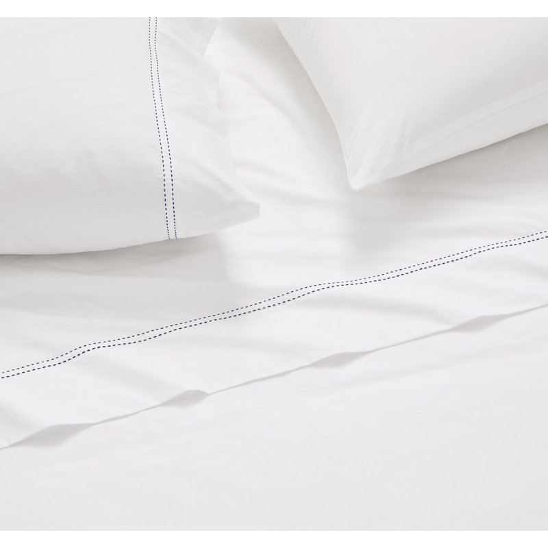 Scout Pick Stitch 100% Cotton Percale Pillowcase Pair, King Pillow Case with 2 King Pillowcases, Navy