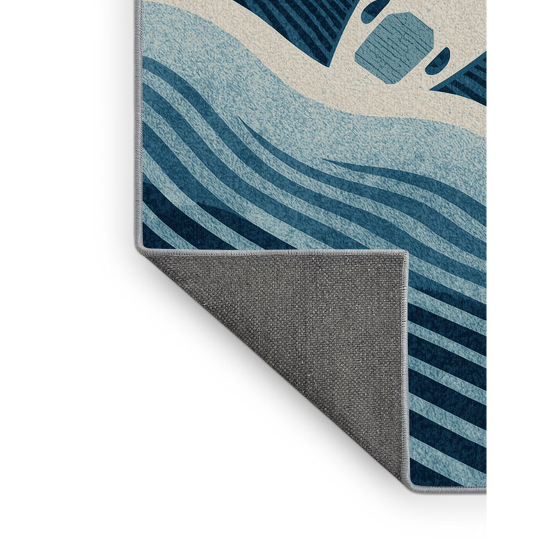 Tapis de plage doux et moelleux à rayures bleues - planche de surf Wave Ride, 5 x 8
