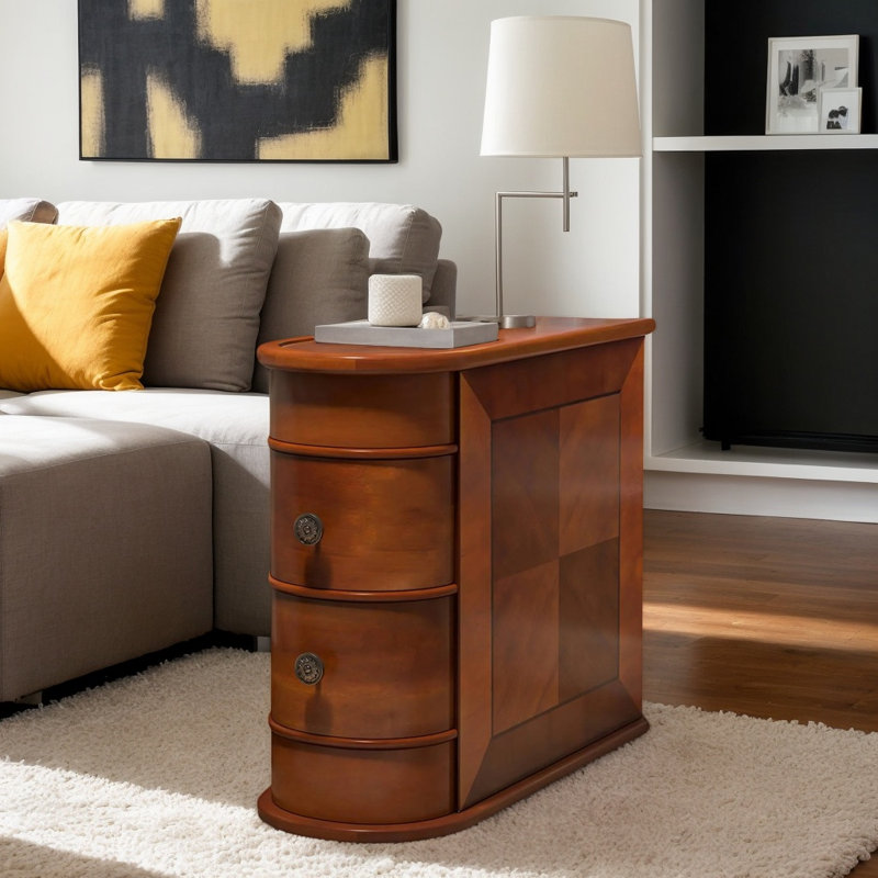 Table de bout en bois à 2 tiroirs, table d'appoint étroite et table de chevet pour le salon et la chambre à coucher