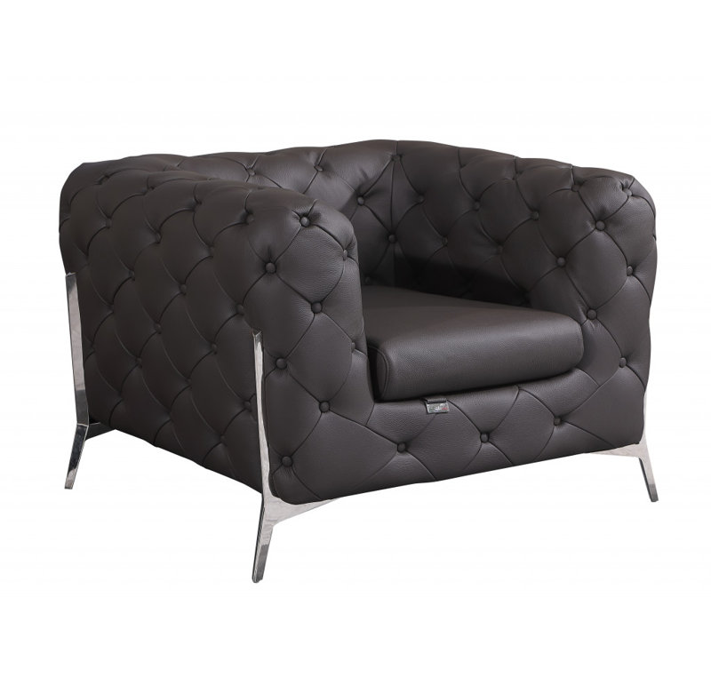  Fauteuil brun en cuir italien, Brown, Argent