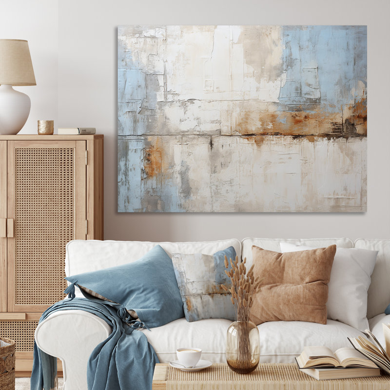 Tachisme gris et bleu - art mural Tachisme, Toile tendue, H 24 po x l 32 po x P 1 po