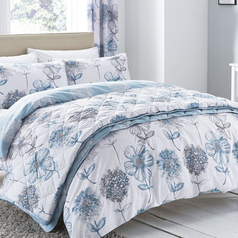 Banbury Floral Easy Care Bedspread, Blue
