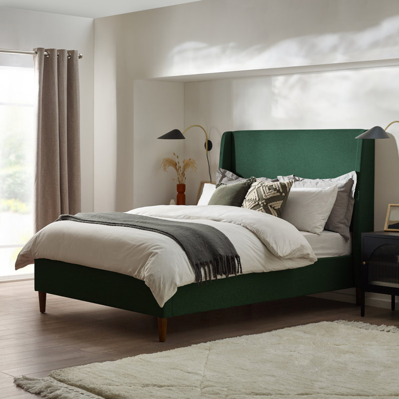 Halla Luxury Fabric Upholstered Bed Frame - Eco Recycled Material, Sleek Modern Design, Double (4'6), Green