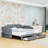Twin XL 2 Drawers Upholstered Daybed with Trundle and LED Lights-699680750