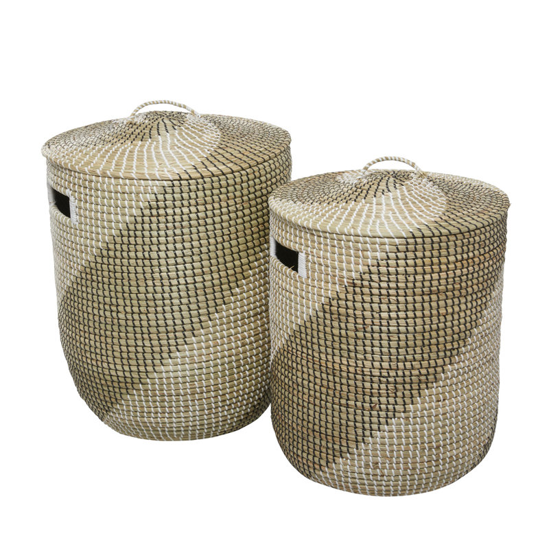 Handwoven Seagrass Round Storage Baskets with Lids, Set of 2
