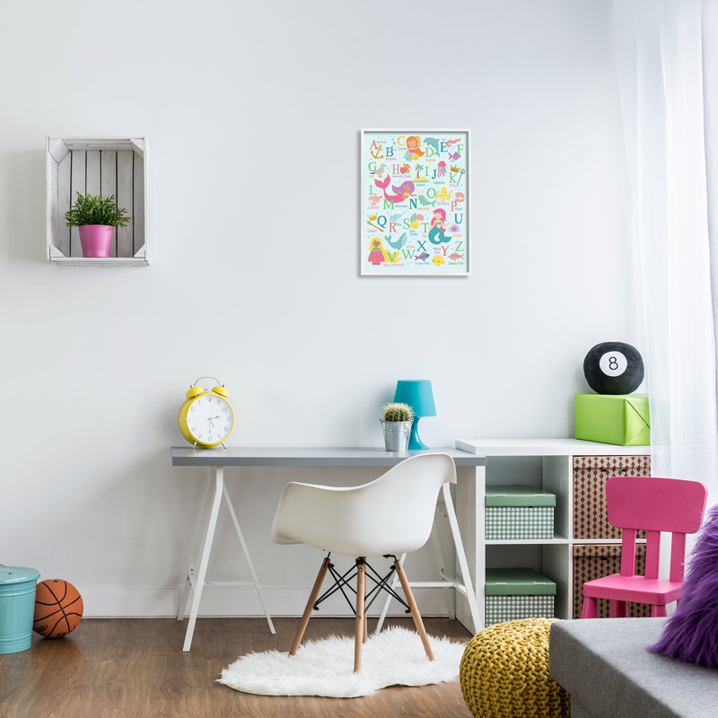 Kid's Mermaid Alphabet Beach Fantasy ABC par - Art textuel, Giclée encadrée blanc bord de mer, H 20 po x l 16 po x P 2 po