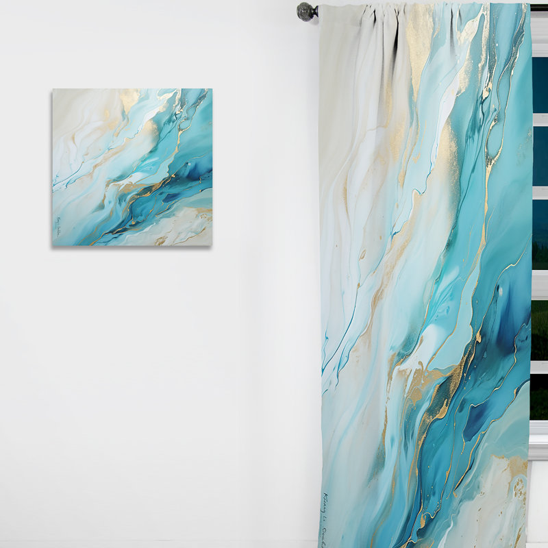 Sarcelle et or, charme de glacier, art liquide - rideau occultant glacier - 1 panneau, L 52 po x L 95 po