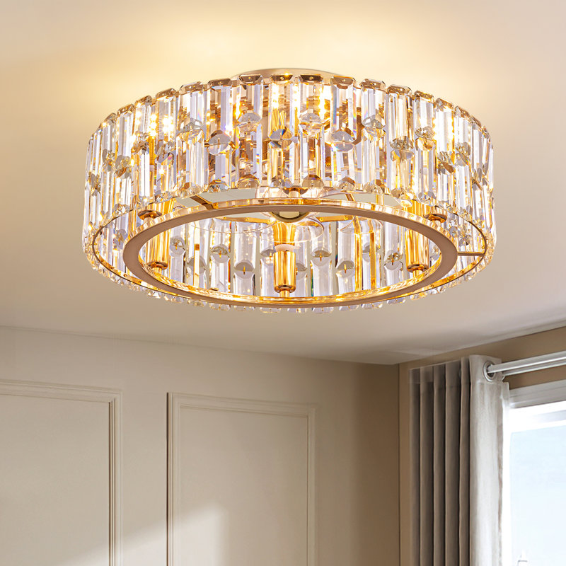 Ventilateur de plafond à profil bas en cristal 19,7 po avec lumières Zanai