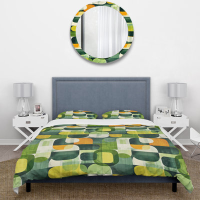 Ensemble de housse de couette vert orange Midcentury Shapes I - Midcentury