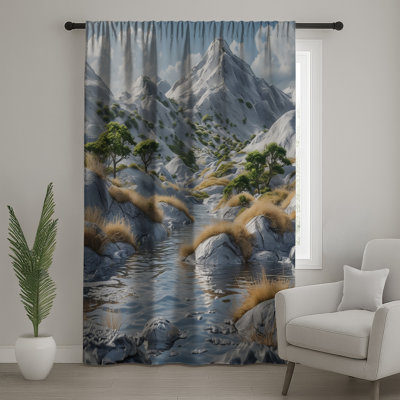 Snowy Mountain Landscape Window Curtains, Mountains Sheer & Blockout Curtains - 1 Panel