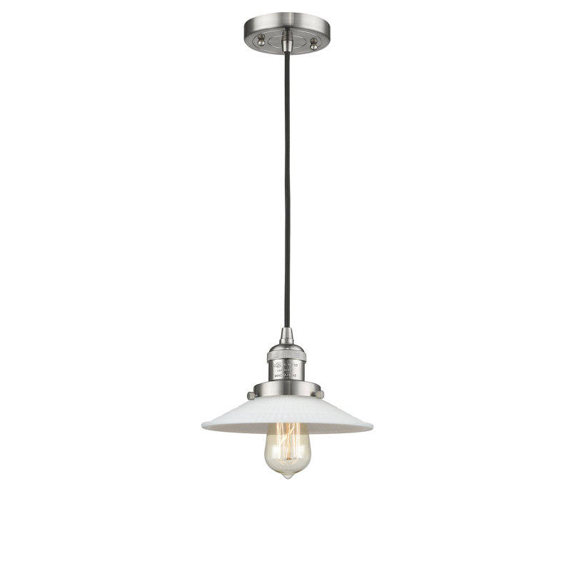 Luminaire suspendu conique 1 lumière Miramontes, Matte White Halophane, Nickel satiné brossé, Ampoule non incluse