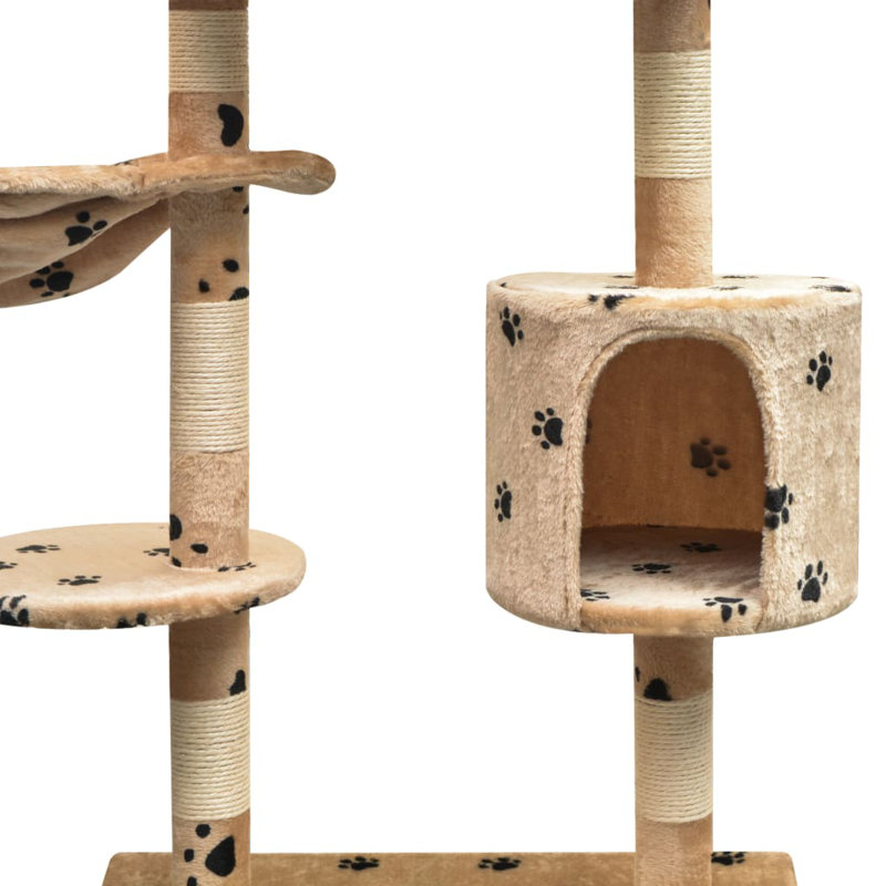 Amerina Cat Tree, Beige With Paw Prints, 96 cm x 35 cm x 125 cm