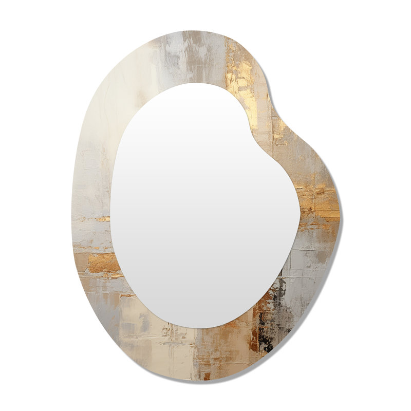 Gold And White Abstract Split - Abstract Shapes Metal Art Decor - Modern Irregular Wall Mirror