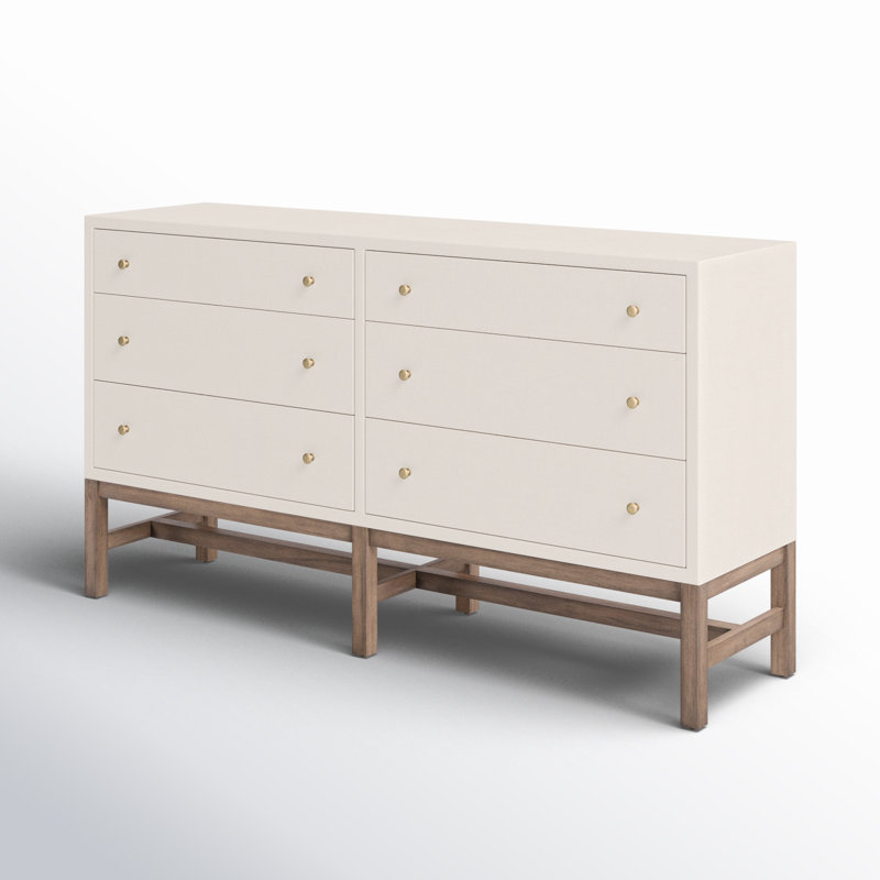 Fiona 6 Drawer Dresser - Black Raffia, Ivory Painted Raffia