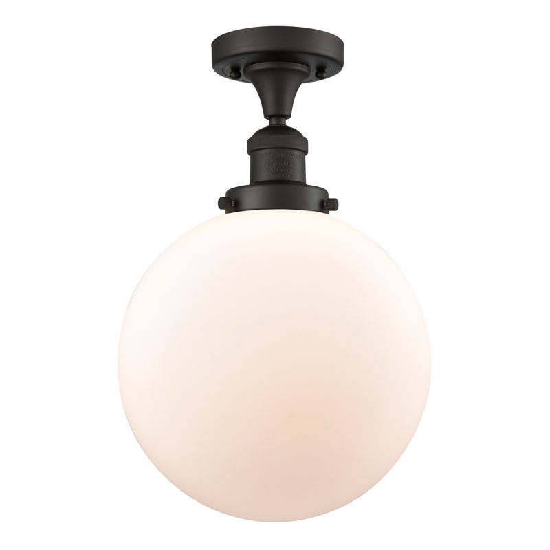 Clementina Glass Semi Flush Mount, No Bulb Included, Oil Rubbed Bronze, Matte White Cased