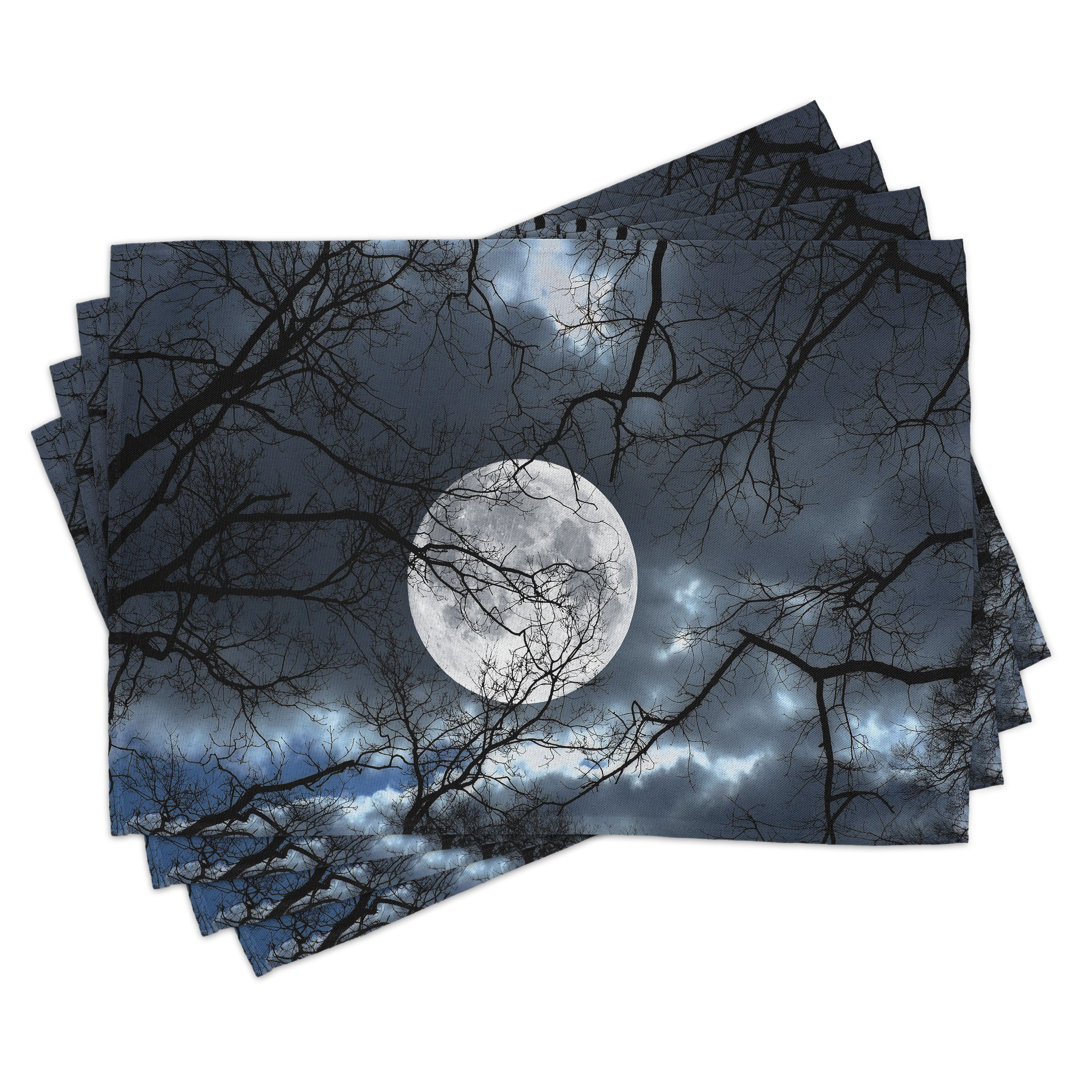 Platzdeckchen 4er Set, Mond bei Nacht im Wald, Schwarz und Blau