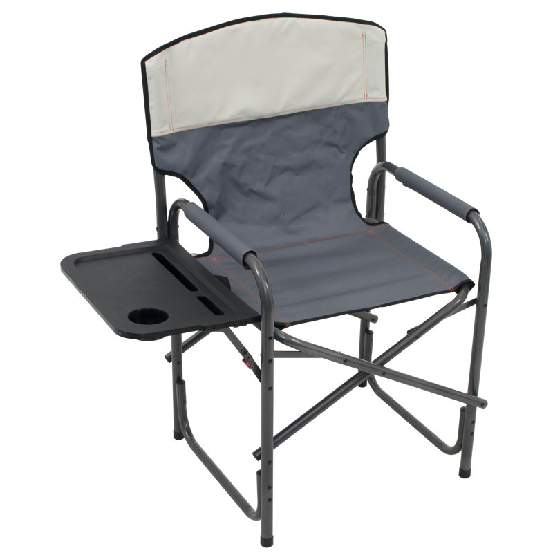 Slate and Putty Steel Frame Director's Camping Chair with Side Table