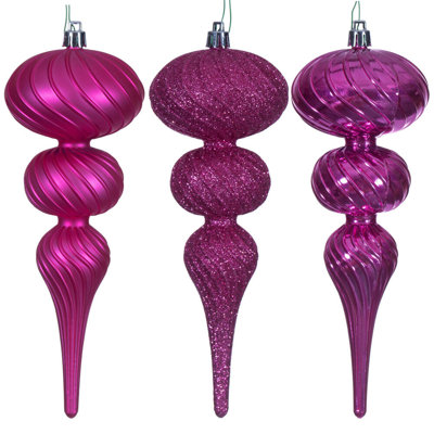 8" Swirl Finial Ornament Assortment. Two matte, two shiny, and two glitter.