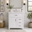 Meuble-lavabo de 24 po avec lavabo en céramique, structure en bois massif et armoire en panneau de fibres à densité moyenne, 1 porte, tiroir rabattable et 3 tiroirs, charnières à fermeture en douceur, tablette réglable, poignées argentées-455744759