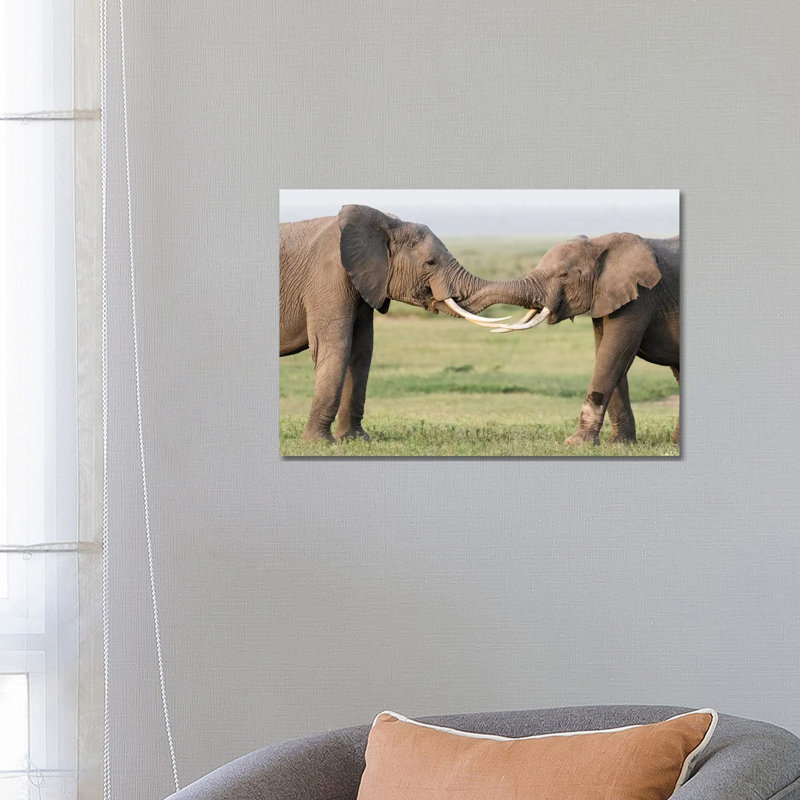 Africa, Kenya, Amboseli National Park. Elephants Greeting by Jaynes Gallery - Wrapped Canvas Print