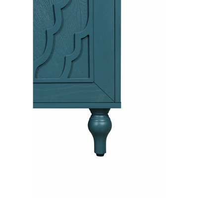 63'' Large Storage Cabinet with Metal Handle, Carved Flower Doors, Wooden Mordern Sideboard Console with Adjustable Shelves for Living Room, Kitchen, Entryway(Navy Blue)
