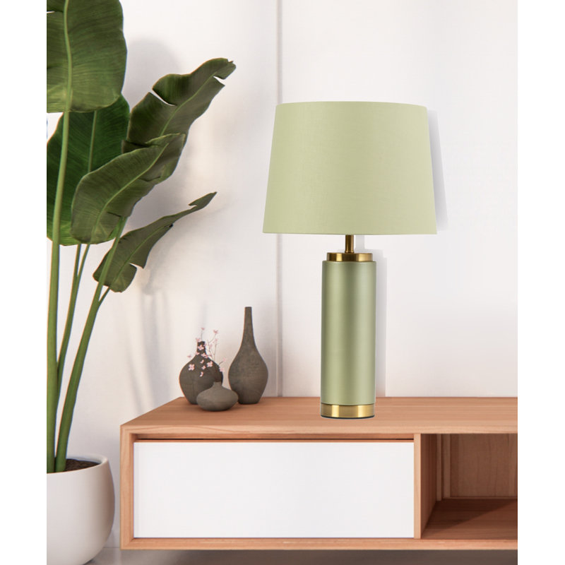 Cylinder 55cm Metal Ceramic look Table Lamp, Green, Green