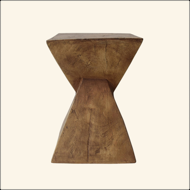 Charming Lightweight Concrete Side Table With Twisted Hourglass Structure, Natural