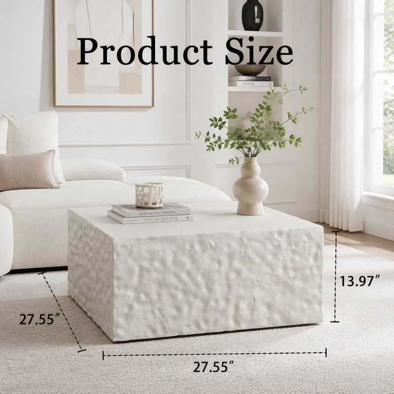 Table basse carrée avec combinaison de couleurs modernes, H 13,98 po x l 27,56 po x P 27,56 po, Blanc crémeux