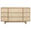 Commode large Lno, 9 tiroirs décoratifs avec poignées en laiton beige