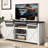 Doty Farmhouse TV Stand with Power Outlet Glass Doors-806780108