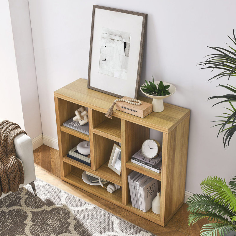 Open Shelf Bookcase, Freestanding Display Storage Cabinet With 7 Cube Storage Spaces, Floor Standing Bookshelf, Natural Wood