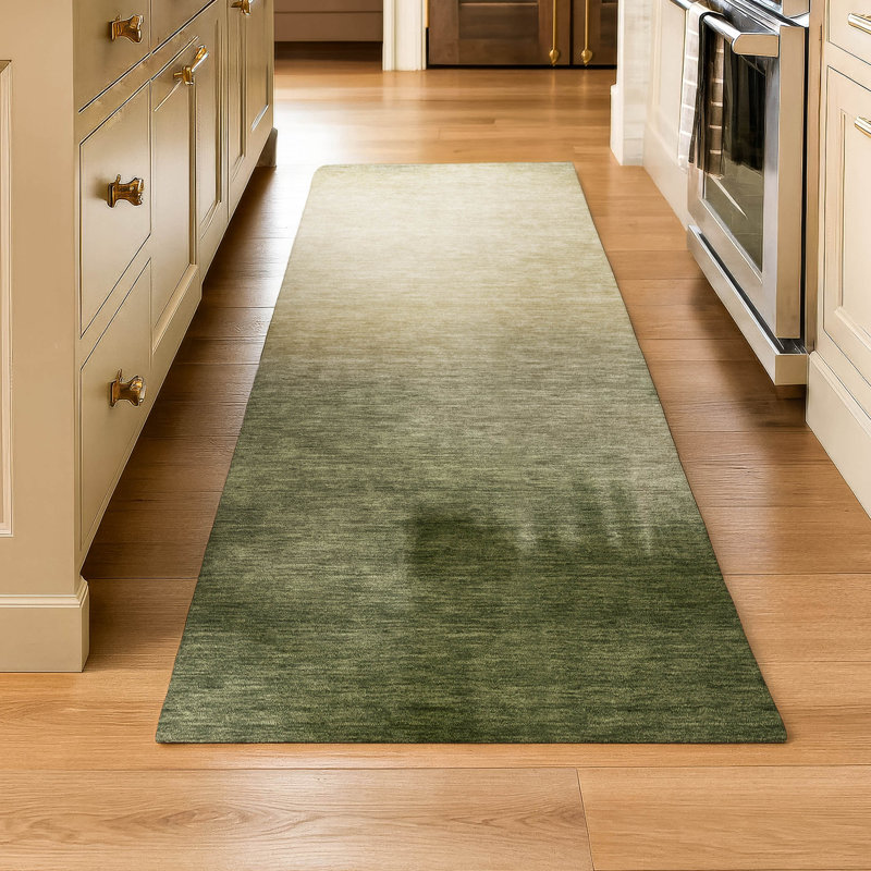 Premium Machine Washable Mayfield AMF2420 Ombre Rug, 2'3" x 7'6" Runner, Olive