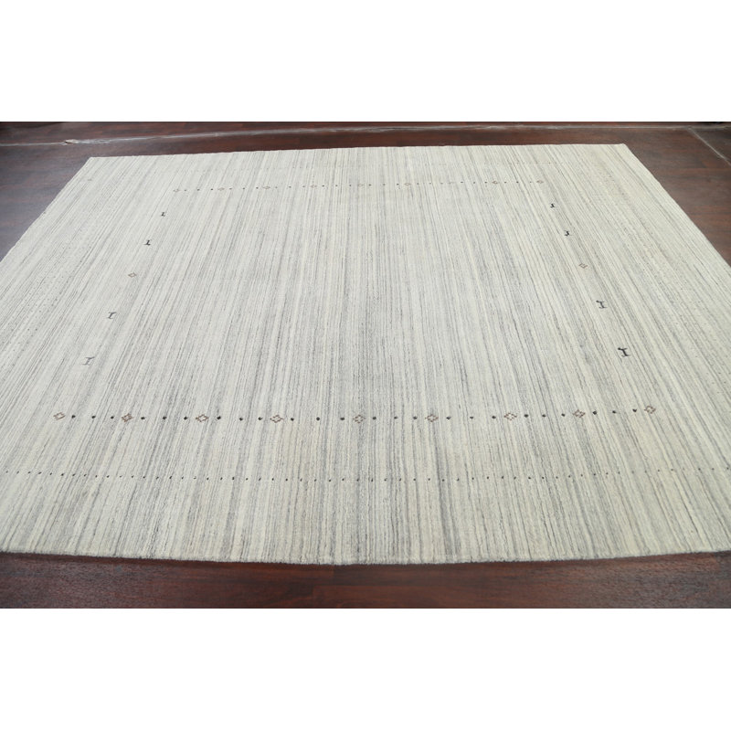 Tapis gris clair en laine noué à la main de conception unique 8 pi x 10 pi 10 po New Age