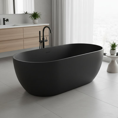 KAKUSIGA 59 Inch Solid Surface Stone Resin Freestanding Soaking Bathtub