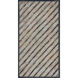 Cream Antique American Folk Art Diagonal Chevron Stripes Small Hooked Rug