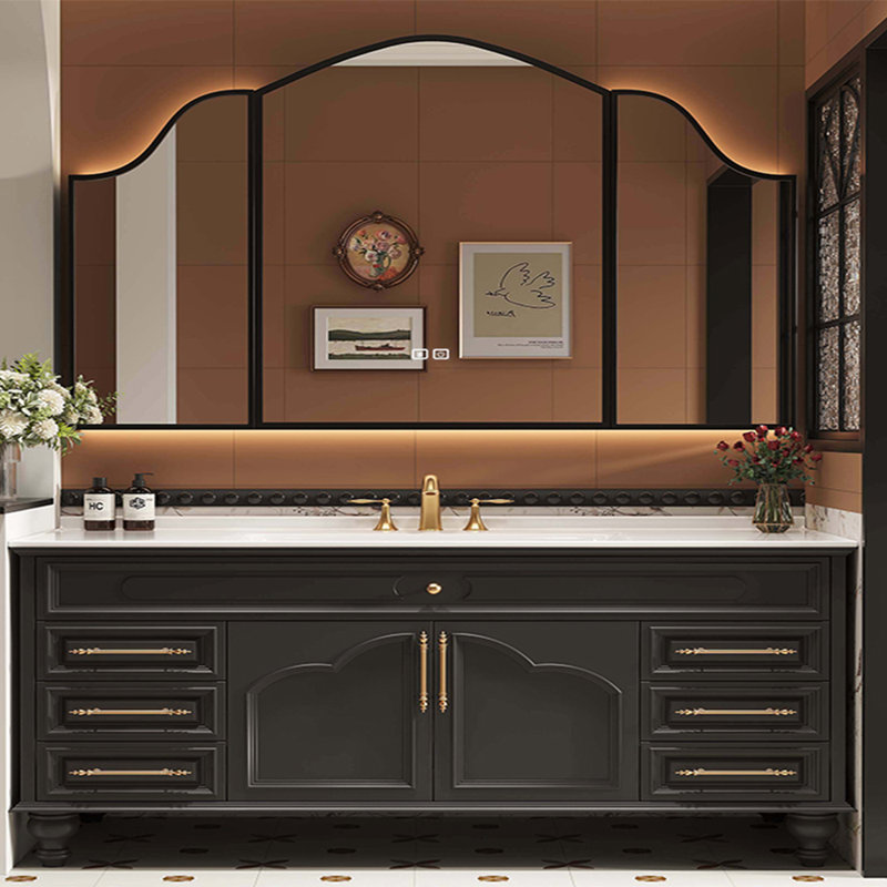 French style retro modern bathroom cabinet, Black, 71"