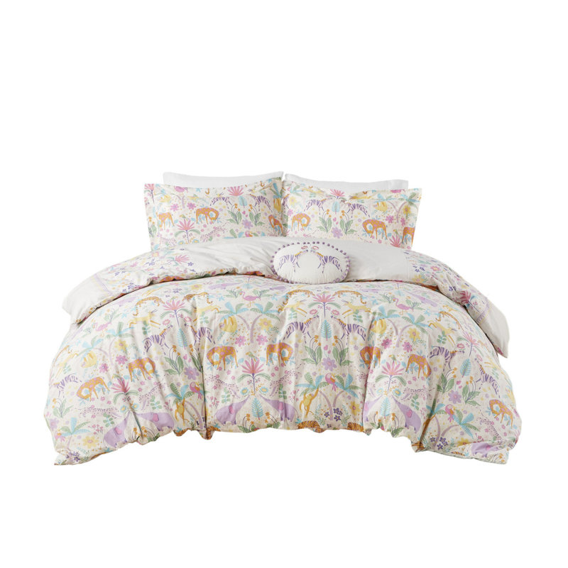 Ensemble de literie vibrant en coton à motif floral réversible pour chambre d'enfant