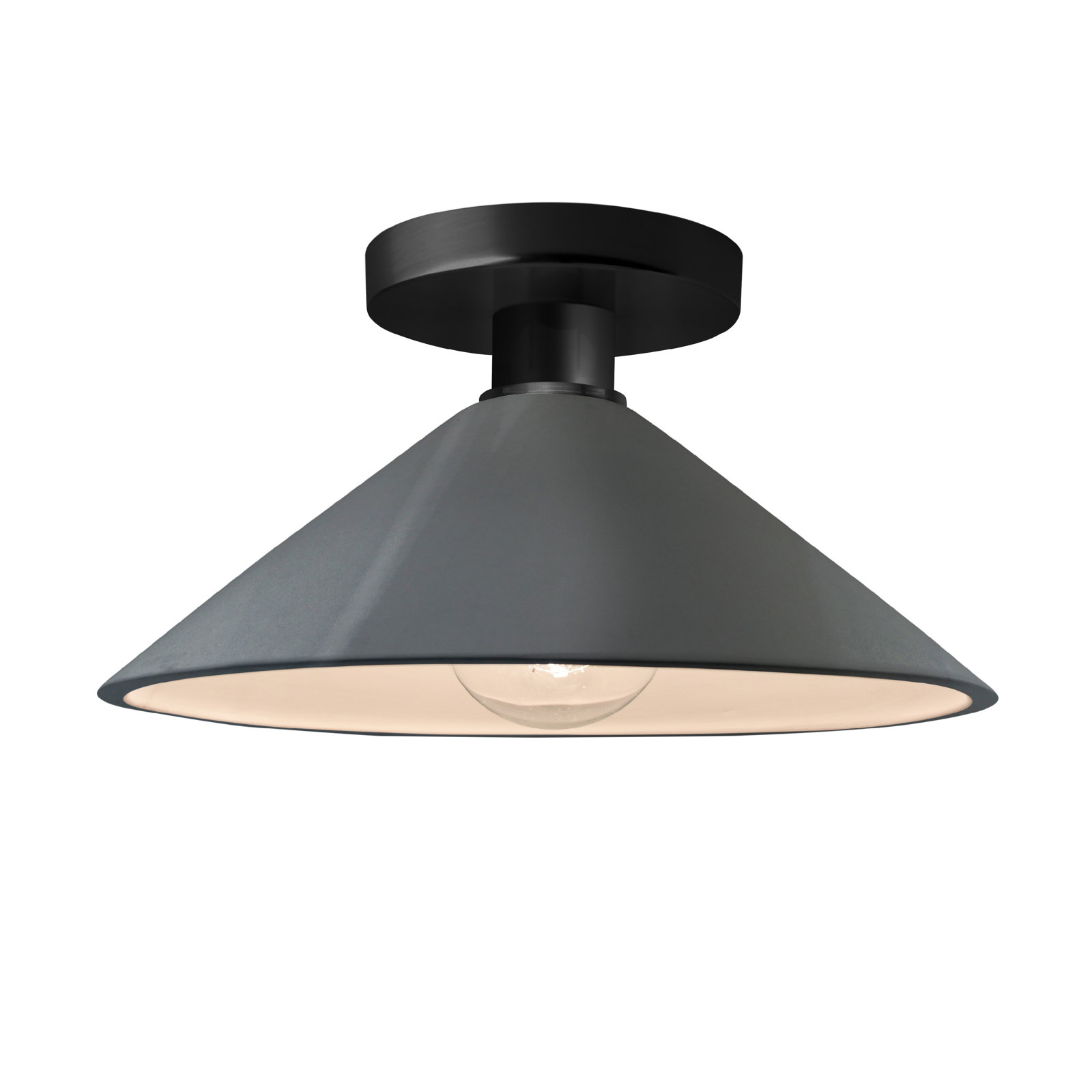Single Light Ceramic Semi Flush Mount, Gloss Grey, Matte Black, LED (Integrated)